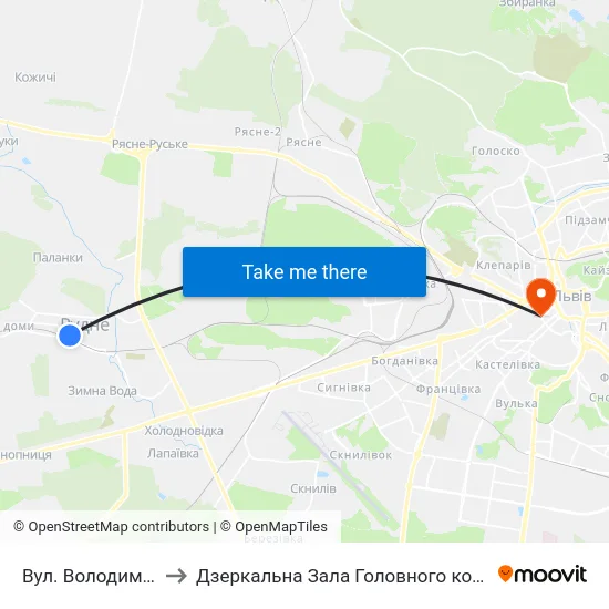 Вул. Володимира Великого to Дзеркальна Зала Головного корпусу ЛНУ ім. Івана Франка map