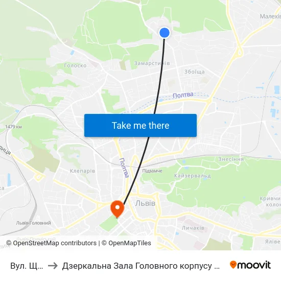 Вул. Щурата to Дзеркальна Зала Головного корпусу ЛНУ ім. Івана Франка map