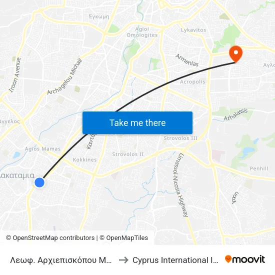 Λεωφ. Αρχιεπισκόπου Μακαρίου Γ' - Κώστα Ανδρέου to Cyprus International Institute Of Management map