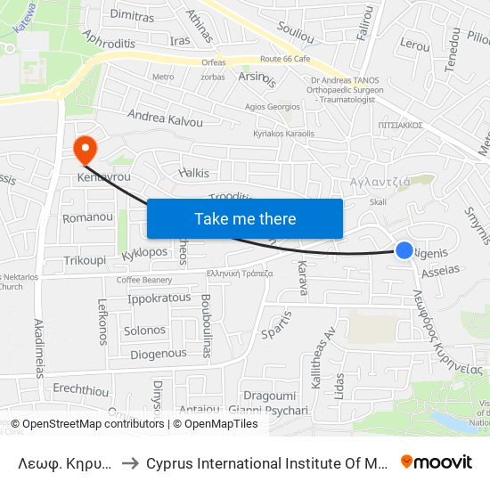 Λεωφ. Κηρυνείας - Ρηγαίνης to Cyprus International Institute Of Management map