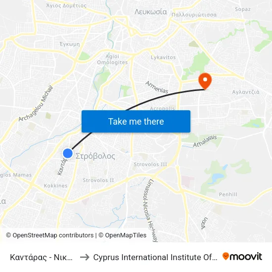 Καντάρας - Νικοκλέους to Cyprus International Institute Of Management map