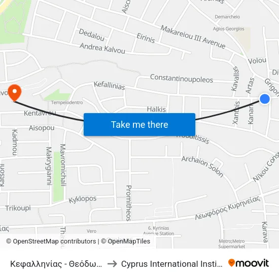 Κεφαλληνίας - Θεόδωρου Κολοκοτρώνη to Cyprus International Institute Of Management map