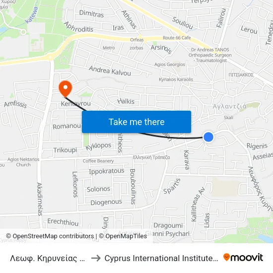 Λεωφ. Κηρυνείας - Επιδαύρου to Cyprus International Institute Of Management map