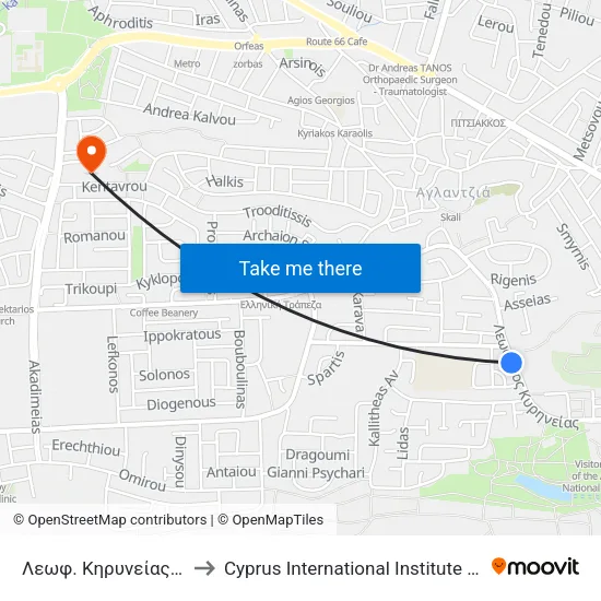 Λεωφ. Κηρυνείας - Εγνατίας to Cyprus International Institute Of Management map