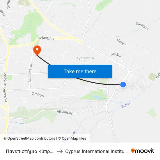 Πανεπιστήμιο Κύπρου - Σύγκλητος to Cyprus International Institute Of Management map