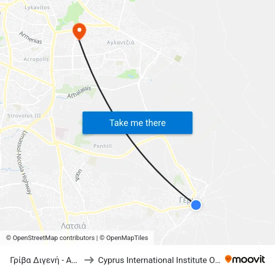 Γρίβα Διγενή - Αφροδίτης to Cyprus International Institute Of Management map
