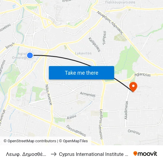 Λεωφ. Δημοσθένη Σεβέρη to Cyprus International Institute Of Management map