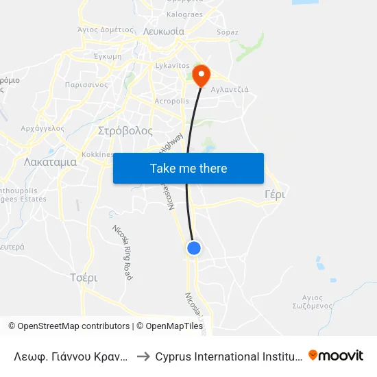 Λεωφ. Γιάννου Κρανιδιώτη - Άρεως to Cyprus International Institute Of Management map