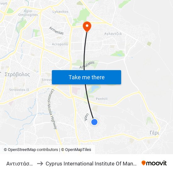 Αντιστάσεως to Cyprus International Institute Of Management map