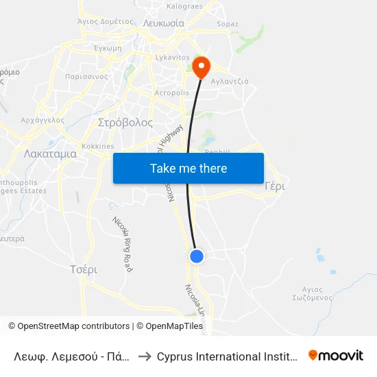 Λεωφ. Λεμεσού - Πάνου Κρανιδιώτη to Cyprus International Institute Of Management map
