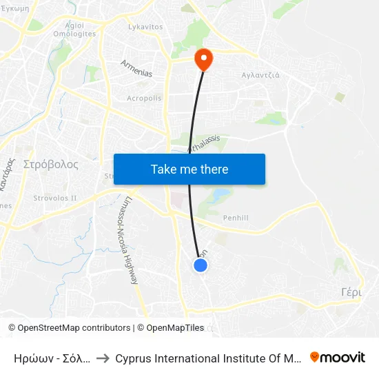 Ηρώων - Σόλωνος to Cyprus International Institute Of Management map