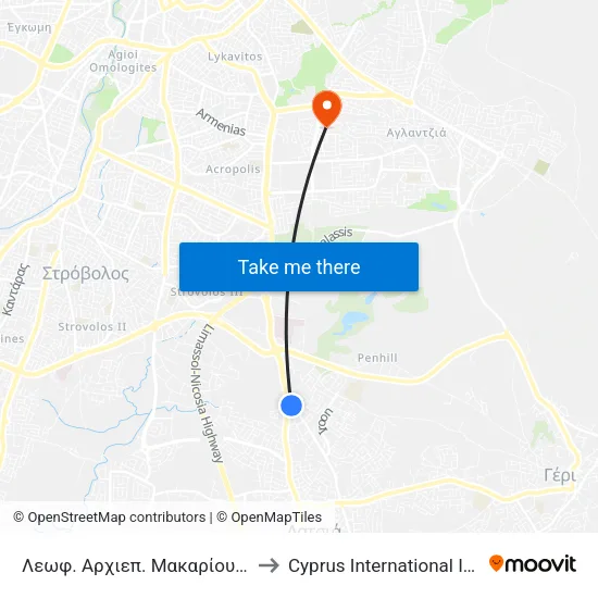 Λεωφ. Αρχιεπ. Μακαρίου Γ - Λεωφ. Γιαν. Κρανιδιώτη to Cyprus International Institute Of Management map