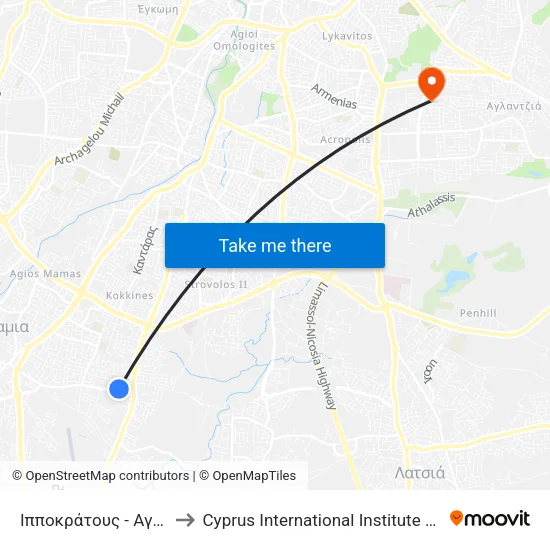 Ιπποκράτους - Αγίας Ζώνης to Cyprus International Institute Of Management map