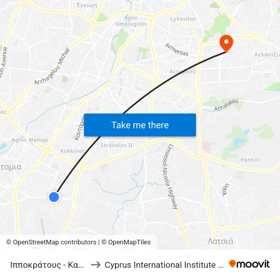 Ιπποκράτους - Καλλιπόλεως to Cyprus International Institute Of Management map