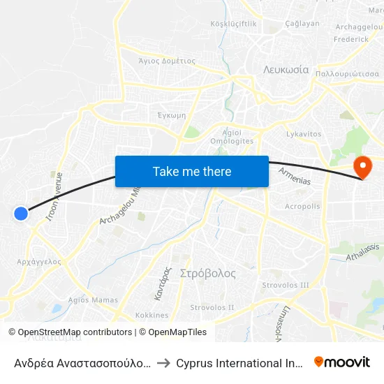 Ανδρέα Αναστασοπούλου - Άγγελου Νικολαΐδη to Cyprus International Institute Of Management map