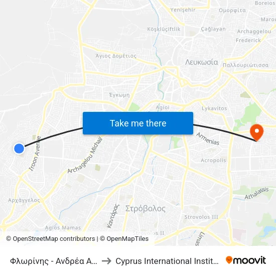 Φλωρίνης - Ανδρέα Αναστασοπούλου to Cyprus International Institute Of Management map