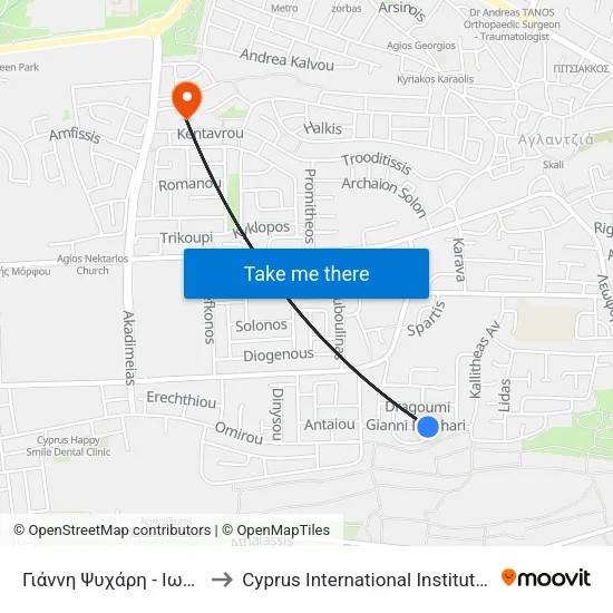 Γιάννη Ψυχάρη - Ιωάννη Γρυπάρη to Cyprus International Institute Of Management map