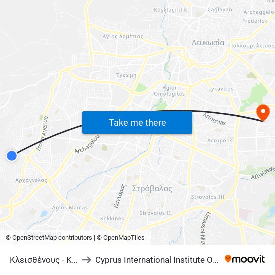 Κλεισθένους - Κρατίνου to Cyprus International Institute Of Management map