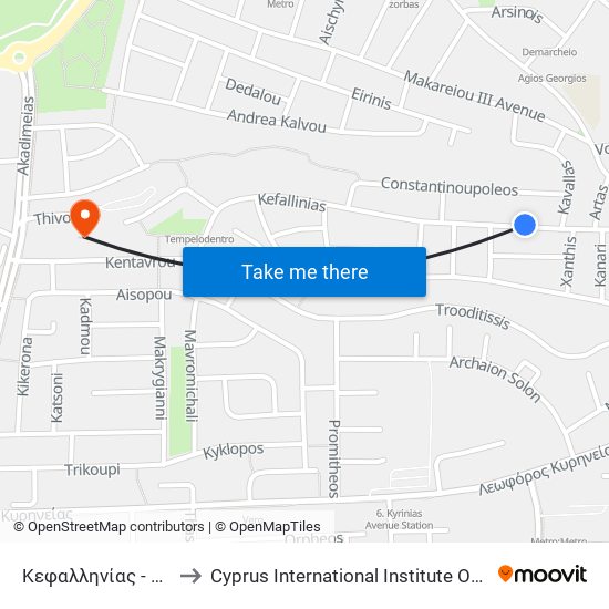 Κεφαλληνίας - Καβάλας to Cyprus International Institute Of Management map