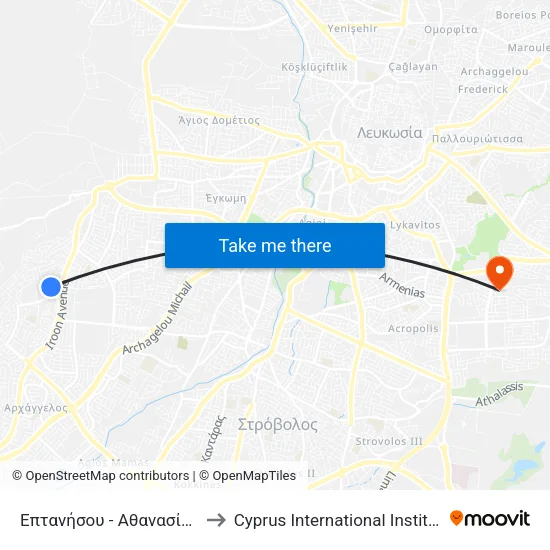 Επτανήσου - Αθανασίου Χριστοπούλου to Cyprus International Institute Of Management map