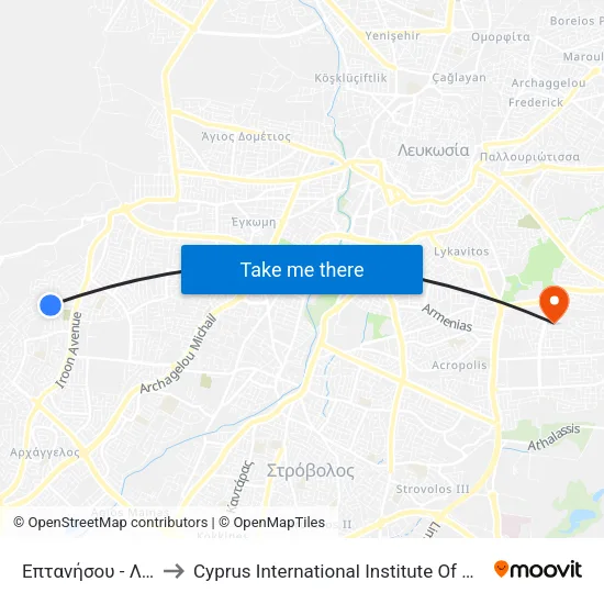 Επτανήσου - Λέσβου to Cyprus International Institute Of Management map