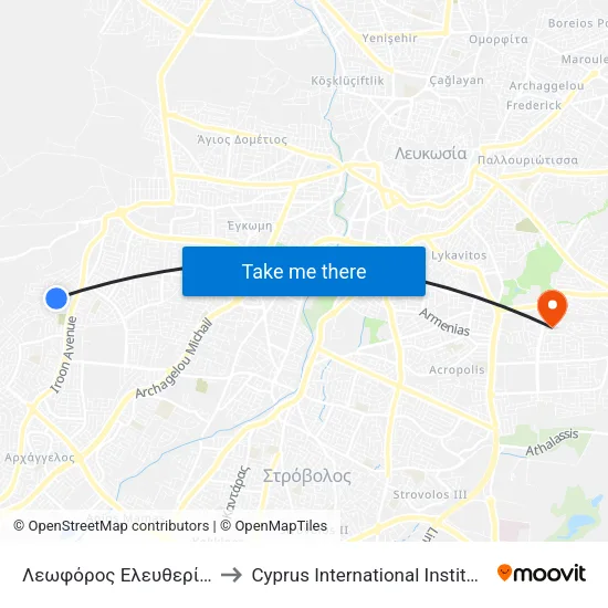 Λεωφόρος Ελευθερίας - Επτανήσου to Cyprus International Institute Of Management map