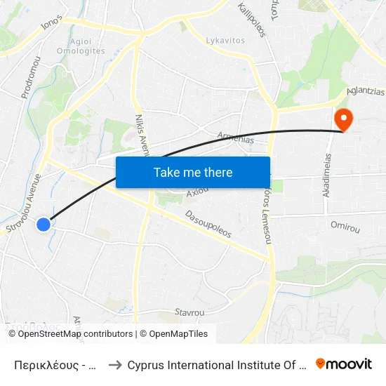 Περικλέους - Ειρήνης to Cyprus International Institute Of Management map