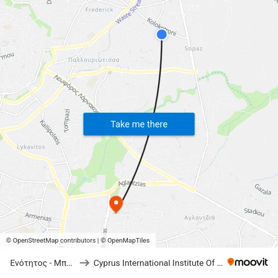 Ενότητος - Μπέλαπαϊς to Cyprus International Institute Of Management map