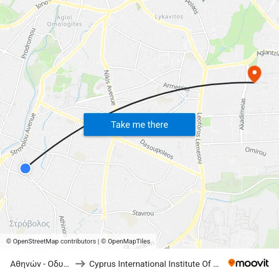 Αθηνών - Οδυσσέως to Cyprus International Institute Of Management map