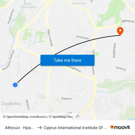 Αθηνών - Ηρακλέους to Cyprus International Institute Of Management map