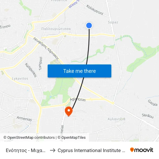 Ενότητος - Μιχαήλ Παρίδη to Cyprus International Institute Of Management map