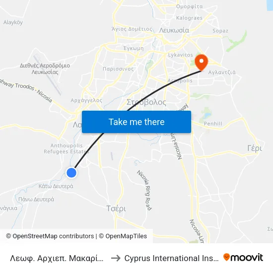Λεωφ. Αρχιεπ. Μακαρίου Γ - Λίμνη Στράκκα 1 to Cyprus International Institute Of Management map