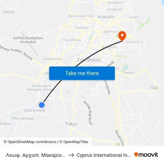 Λεωφ. Αρχιεπ. Μακαρίου Γ' - Περιοχή Στράκκα 1 to Cyprus International Institute Of Management map