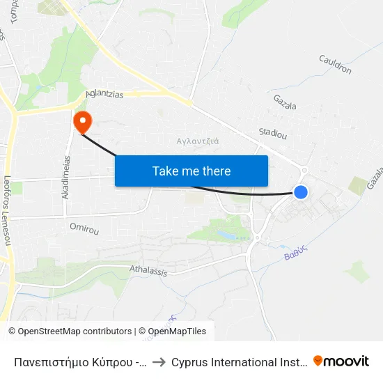 Πανεπιστήμιο Κύπρου - Χώρος Στάθμευσης to Cyprus International Institute Of Management map