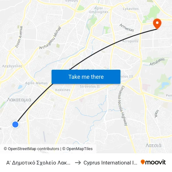 Α' Δημοτικό Σχολείο Λακατάμειας - Αγ. Παρασκευής 1 to Cyprus International Institute Of Management map