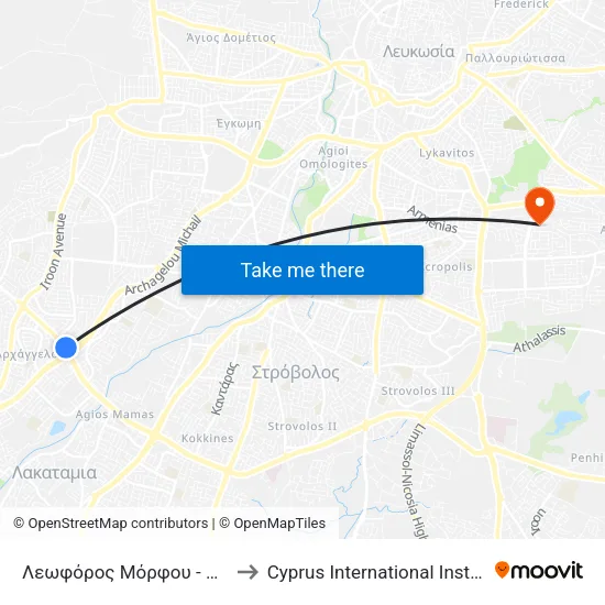 Λεωφόρος Μόρφου - Αρχαγγέλου Μιχαήλ to Cyprus International Institute Of Management map