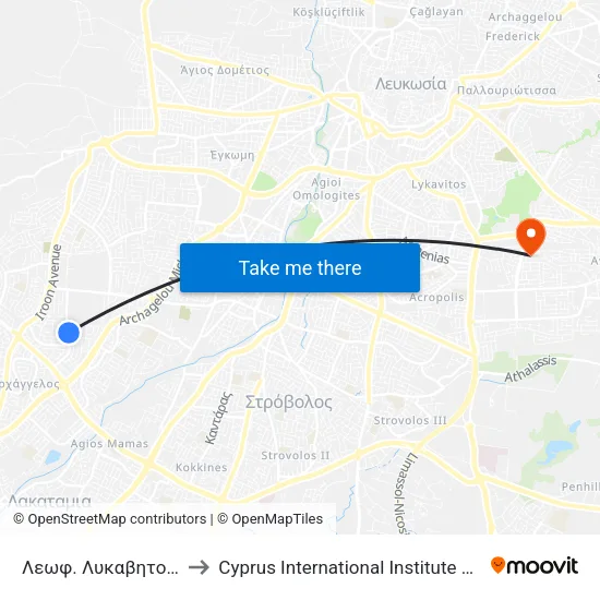 Λεωφ. Λυκαβητού - Ιθάκης to Cyprus International Institute Of Management map