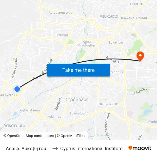 Λεωφ. Λυκαβητού - Πρεβέζης to Cyprus International Institute Of Management map