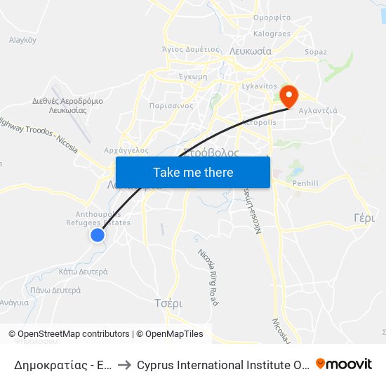 Δημοκρατίας - Ευαγόρου to Cyprus International Institute Of Management map