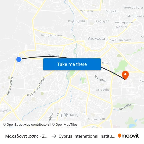Μακεδονιτίσσης - Σχολή Κωφών 1 to Cyprus International Institute Of Management map