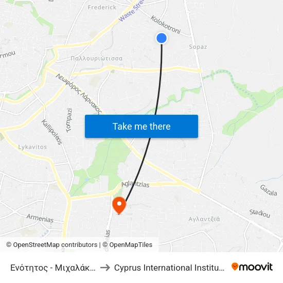 Ενότητος - Μιχαλάκη Κουσουλίδη to Cyprus International Institute Of Management map