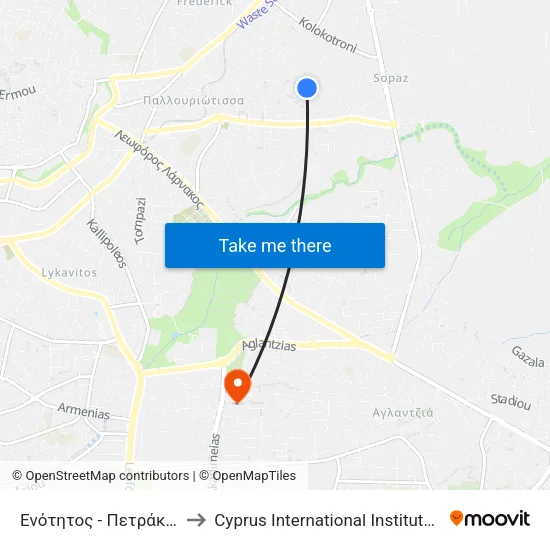 Ενότητος - Πετράκη Κυπριανού to Cyprus International Institute Of Management map