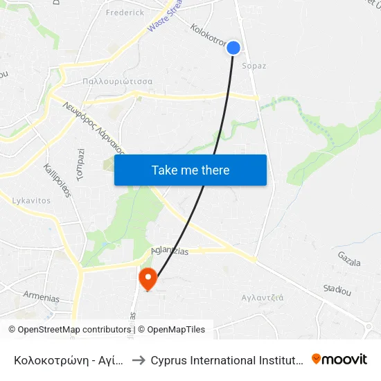 Κολοκοτρώνη - Αγίου Ιλαρίωνος to Cyprus International Institute Of Management map