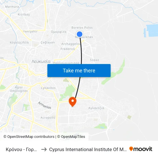 Κρόνου - Γορτυνίας to Cyprus International Institute Of Management map