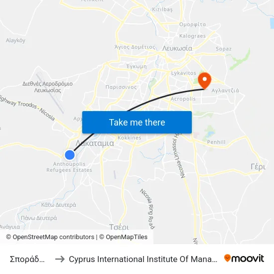 Σποράδων 1 to Cyprus International Institute Of Management map