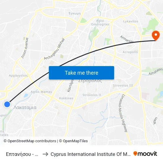 Επτανήσου - Ύδρας to Cyprus International Institute Of Management map