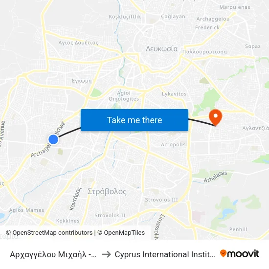 Αρχαγγέλου Μιχαήλ - Μακεδονιτίσσης to Cyprus International Institute Of Management map