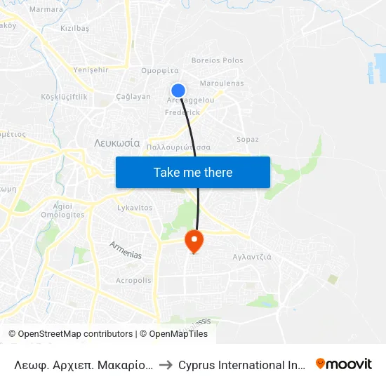 Λεωφ. Αρχιεπ. Μακαρίου Γ - Βασιλέως Παύλου to Cyprus International Institute Of Management map