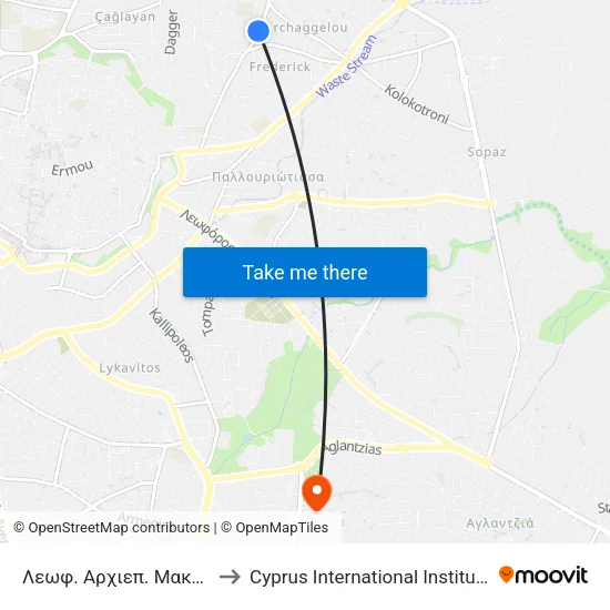 Λεωφ. Αρχιεπ. Μακαρίου Γ - Τήνου to Cyprus International Institute Of Management map