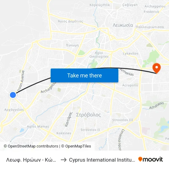 Λεωφ. Ηρώων - Κώστα Κρυστάλλη to Cyprus International Institute Of Management map
